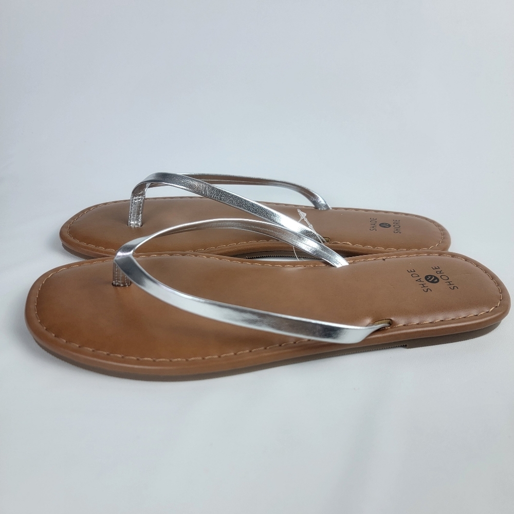 Shade&Shore Flip Flops Sandals Silver Cream Beatch Summer Style Women Shoes Sz 7